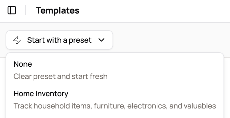Built-in home inventory preset